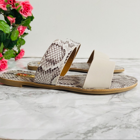 Snake Print & Cream Double Band Slides - Picture 3 of 3